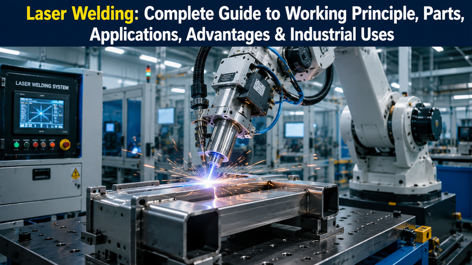 Laser Welding machine performing precision robotic welding on stainless steel components in an automated industrial manufacturing facility